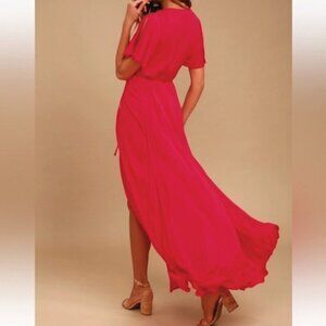 Lulu's Much Obliged Red Wrap Maxi Dress - Size Medium